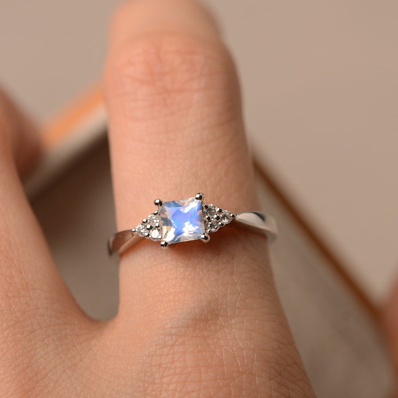 Princess cut 2025 moonstone ring