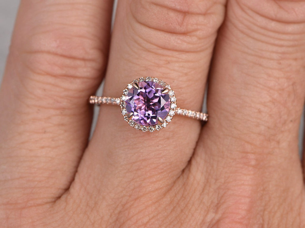 Rose gold ring hot sale with purple stone