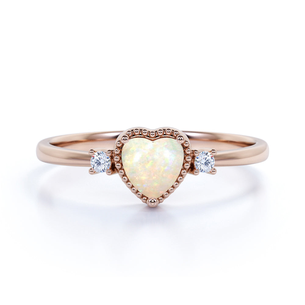 Heart shaped opal hot sale engagement ring