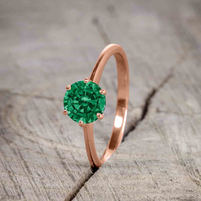 Unique 1.25 Carat Round cut Emerald and Diamond Bridal Set with semi eternity band in Rose Gold