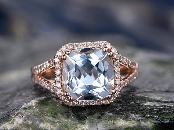 Aquamarine and diamonds engagement ring / Amelia | Eden Garden Jewelry™