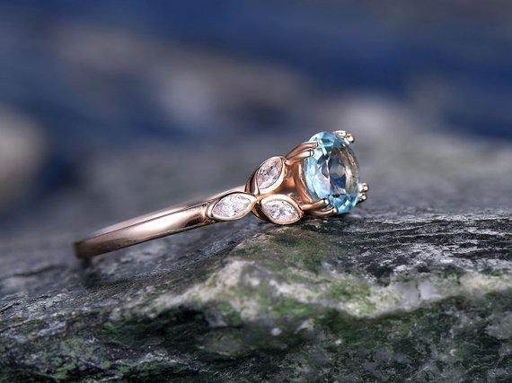 Mystical Blue Aquamarine Mermaid Ring in Sterling Silver - 