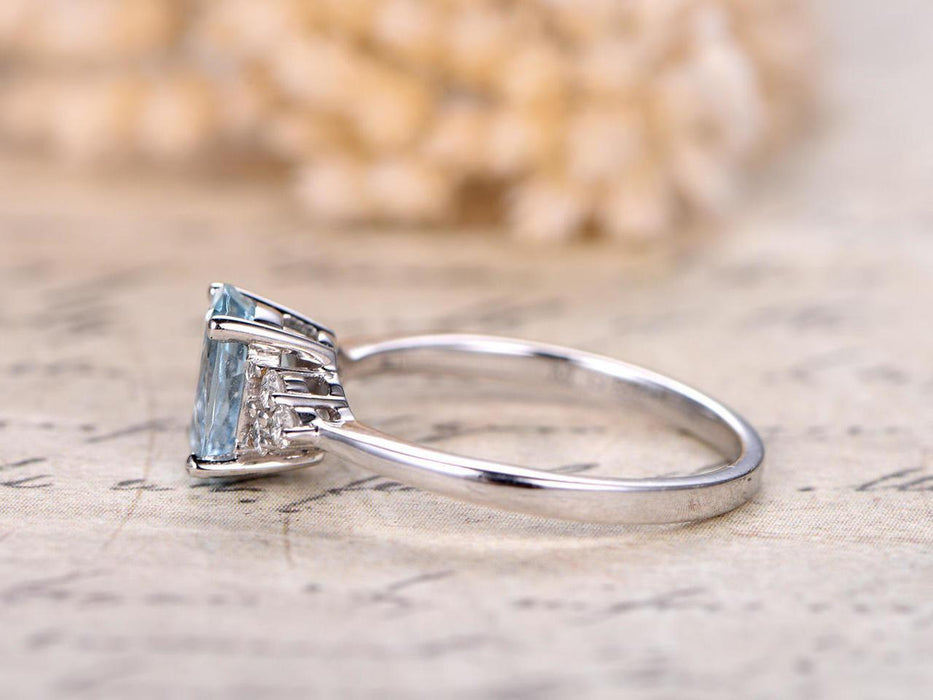 7 Stone 1.25 Carat Aquamarine and Diamond Engagement Ring in White Gol ...