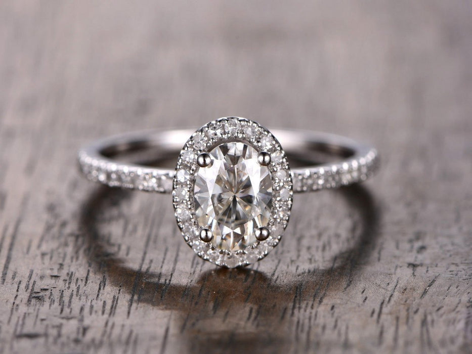 1.25 Carat Oval Cut Moissanite and Diamond Wedding Ring in White Gold ...
