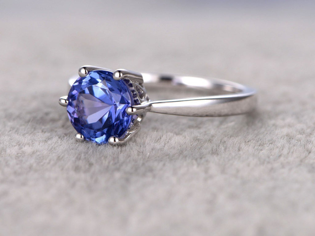 1 Carat Round Cut Tanzanite Solitaire Prong Engagement Ring in White G ...